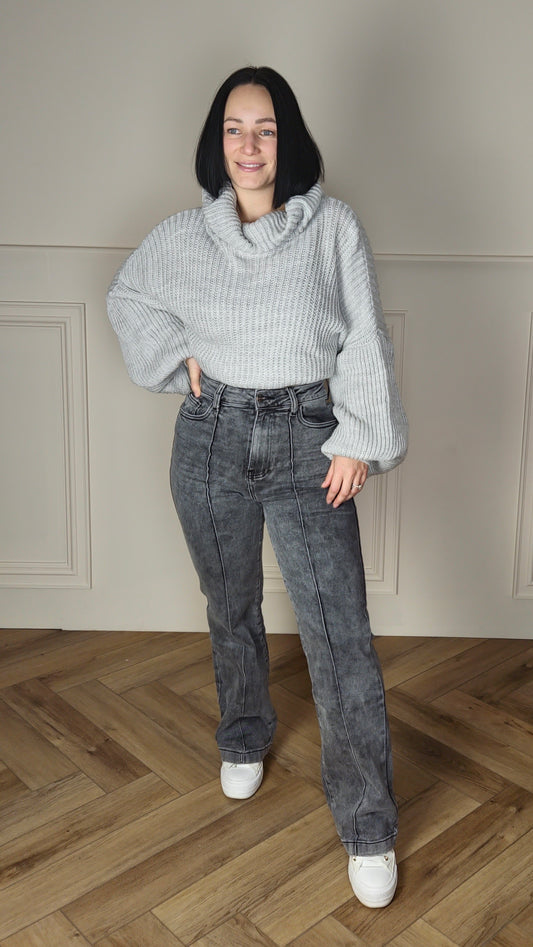 LOLITA - Grey Straight Leg High Waist Stretch Denim Jeans