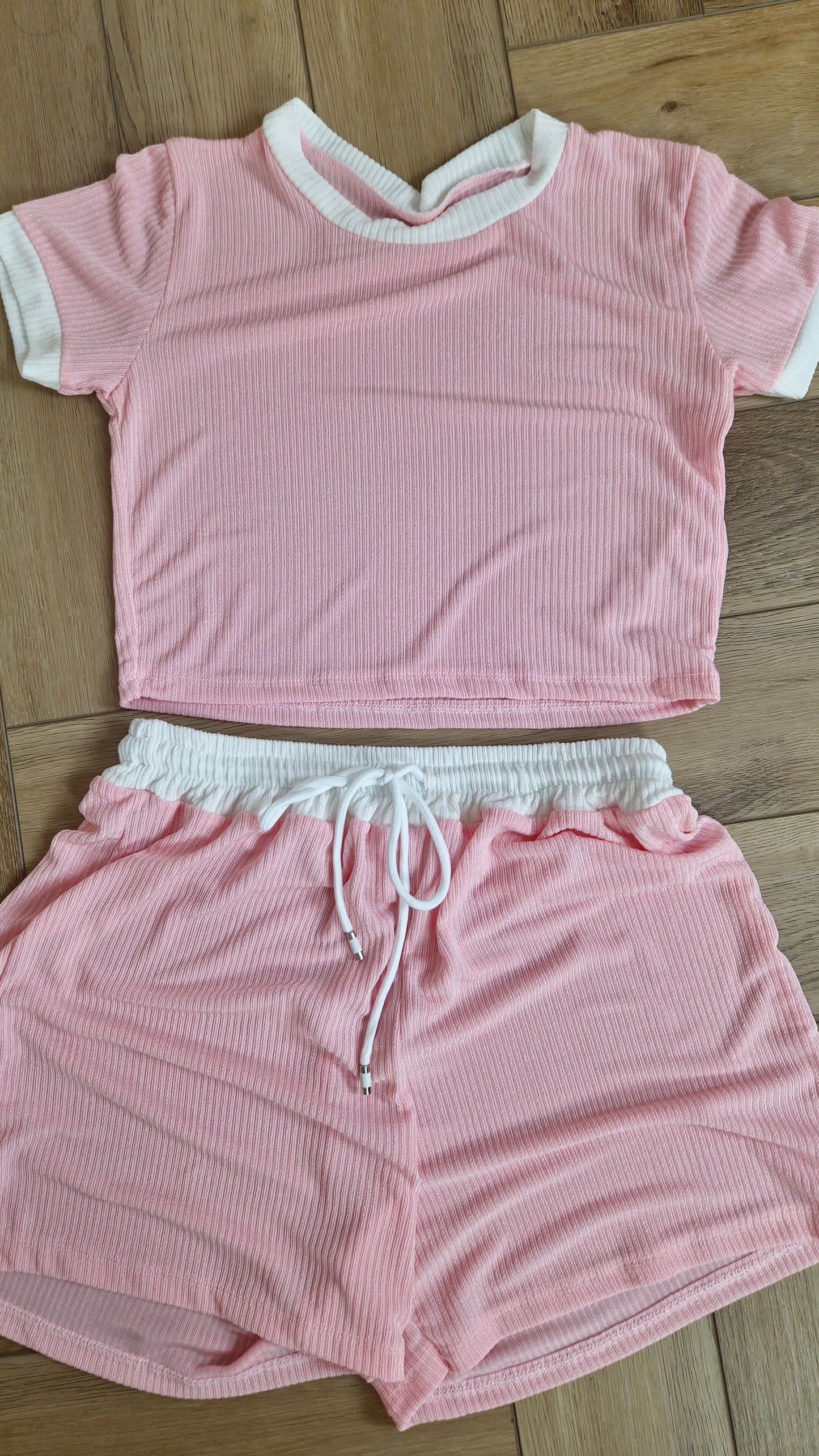 CODY - Contrast Ribbed Top & Short Set Blush Pink