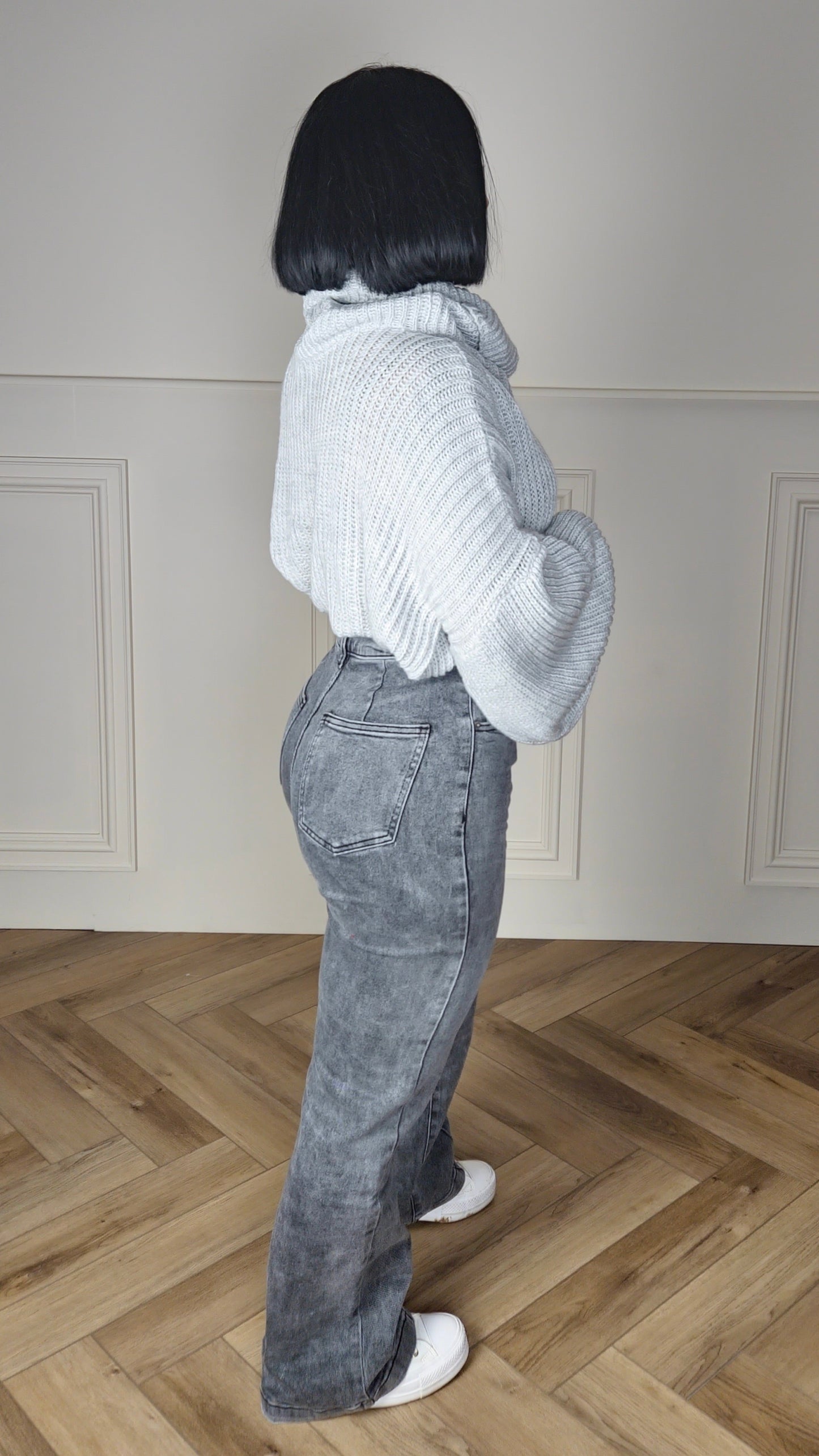 LOLITA - Grey Straight Leg High Waist Stretch Denim Jeans