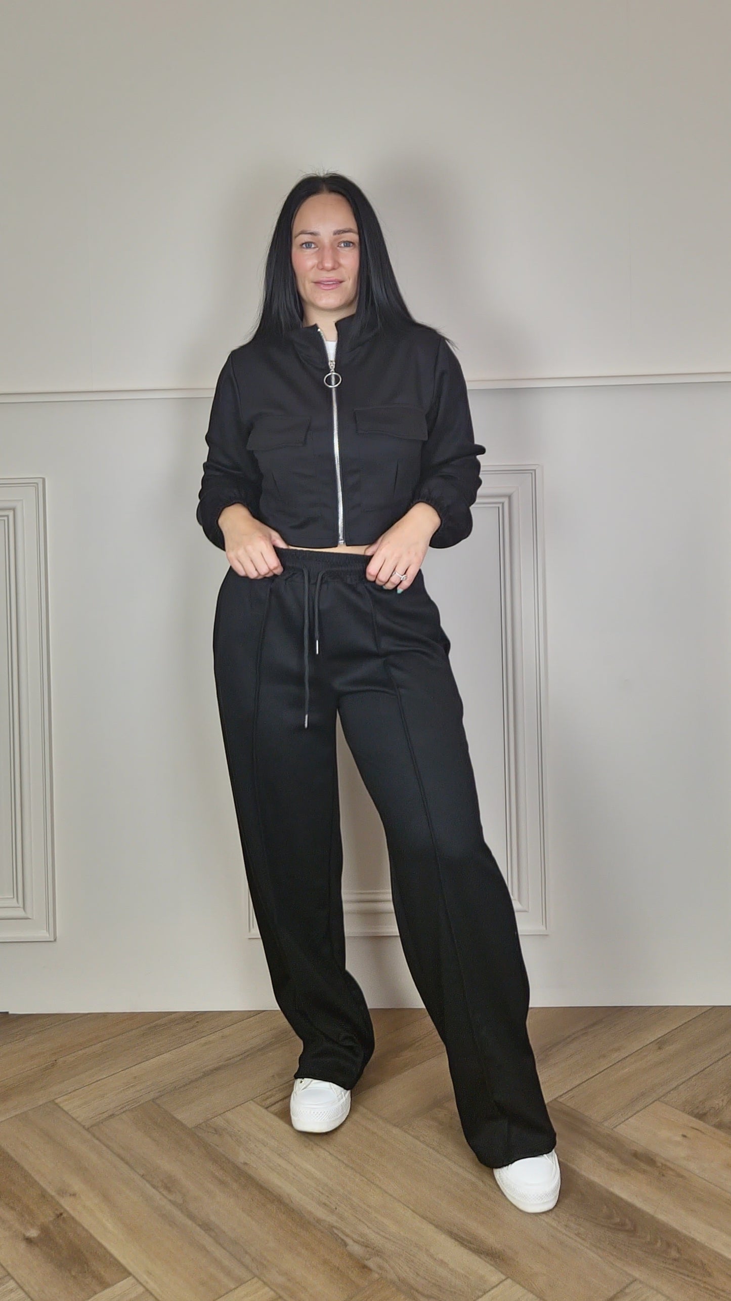 MONIQUE - Bomber Zip Up Jacket With Wide Leg Trouser Set Dark Grey