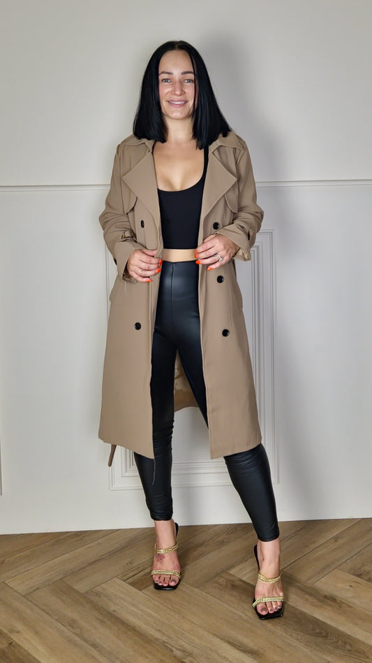 TANYA - Premium Belted Trench Coat Camel