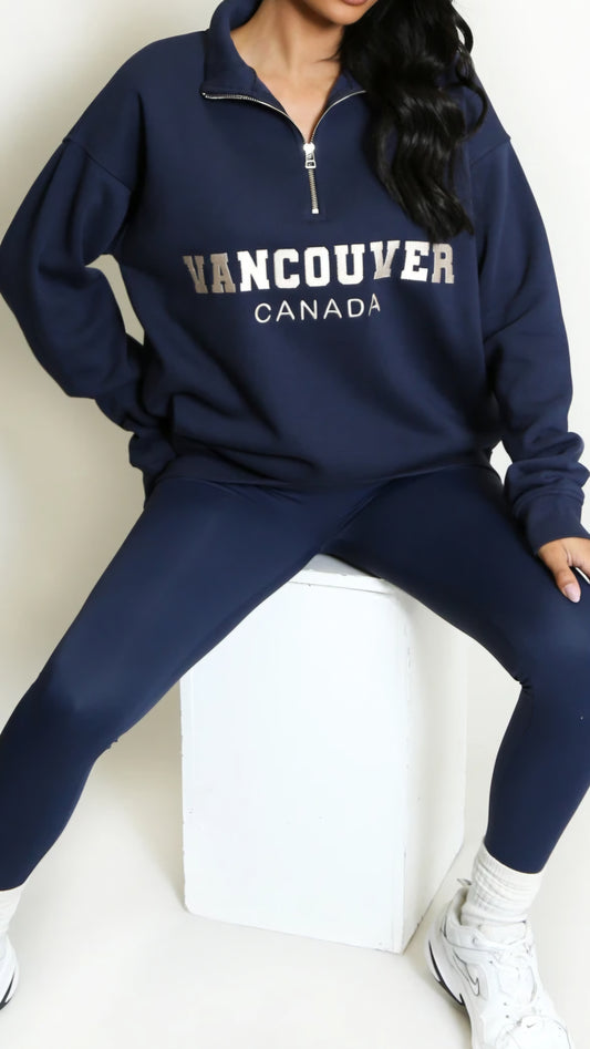 VANCOUVER - Embroidered Fleece Lined Jumper Navy