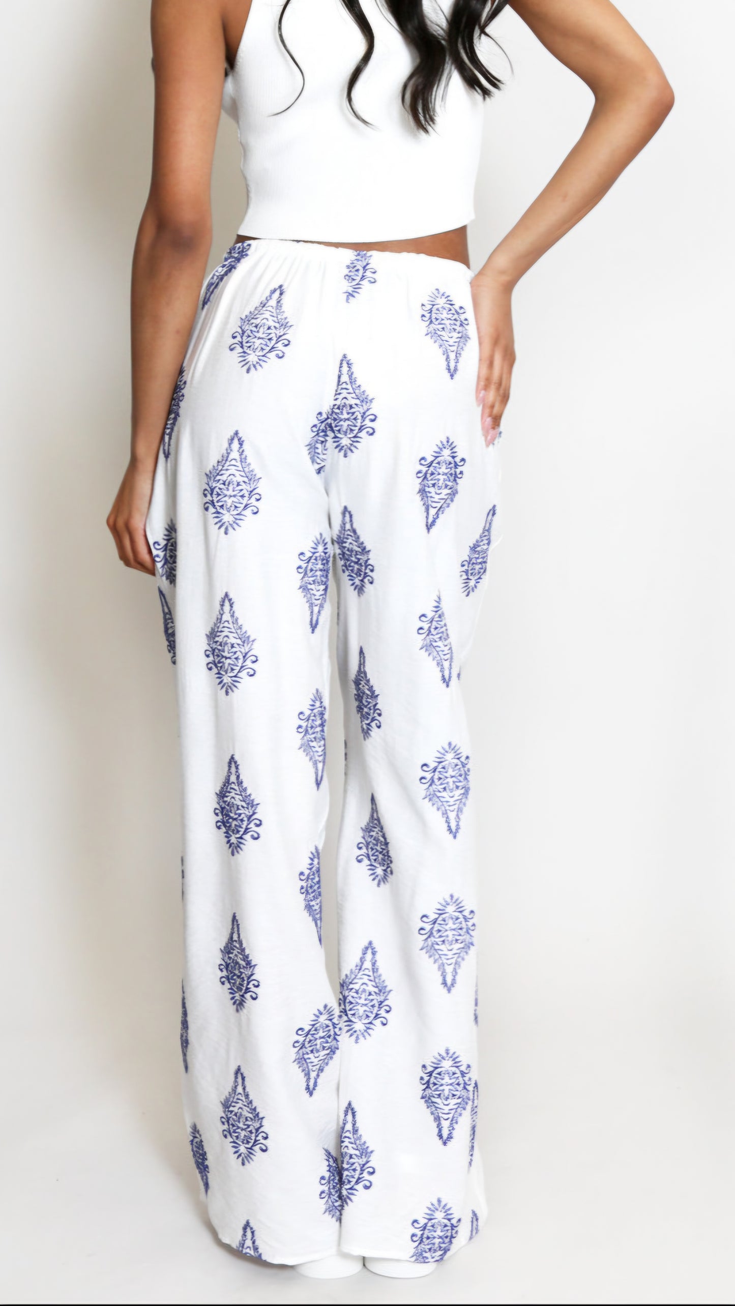 GINA - Paisley Printed Trousers White