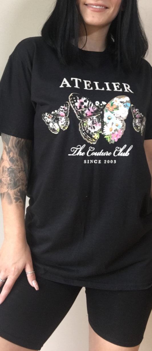ATELIER - Floral Butterfly Black T-shirt